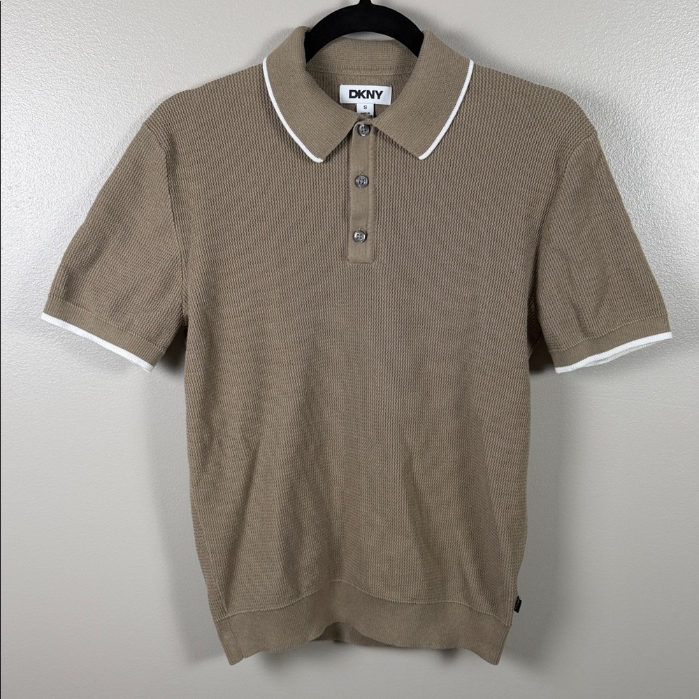 DKNY Men's Taupe Polo with White Trim